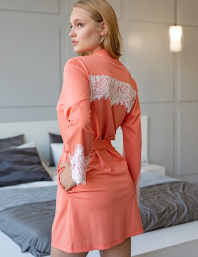 Коралловый халат на запах Opium К-21, Цвет: коралловый, Размеры: M, изображение 2