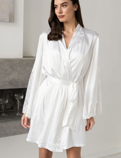 Короткий халат из шелка Mia-Amore MARJORY 3963 белый, Цвет: белый, Размеры: 2XL/3XL, изображение 3