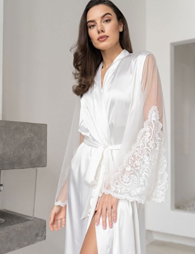 Натуральный шелковый халат Mia-Amore MARJORY 3969 белый, Цвет: белый, Размеры: 2XL, изображение 4