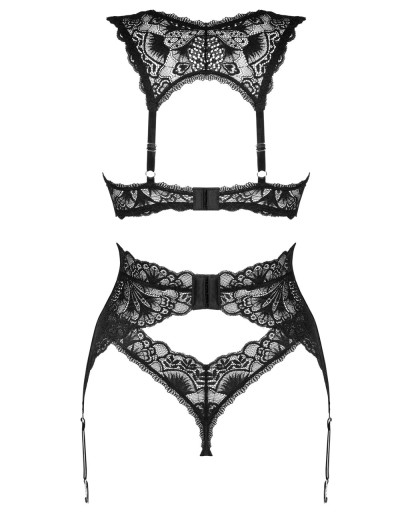 Кружевной комплект с поясом для чулок Obsessive DONNA DREAM SET, Цвет: черный, Размеры: XS/S, изображение 5