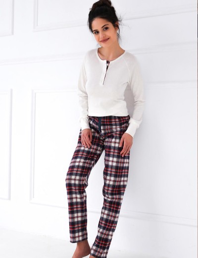 Хлопковая пижама с фланелевыми брюками Sensis MOLLIE, Цвет: белый, Размеры: M, изображение 3