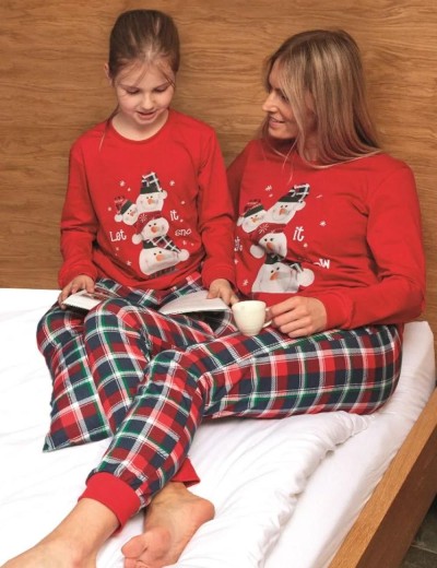 Пижама для девочек с брючками Cornette 594/592 SNOWMAN 2, Цвет: красный/темно-синий, Размеры: 110-116, изображение 2