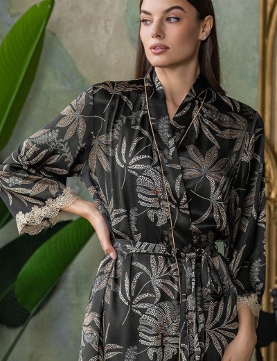 Шелковый короткий халат Mia-Amore ALYSSON 4033, Цвет: черный, Размеры: L/XL, изображение 4