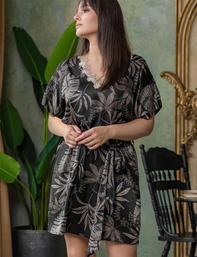 Шелковая туника для дома Mia-Amore ALYSSON 4034, Цвет: черный, Размеры: 4XL/5XL, изображение 3