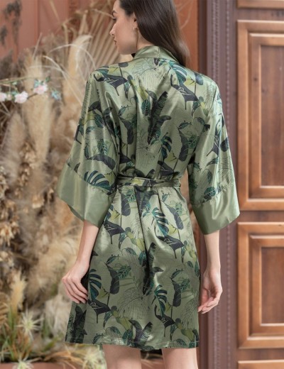 Шелковый короткий халат Mia-Amore TEANA 4003, Цвет: оливковый, Размеры: 2XL/3XL, изображение 2
