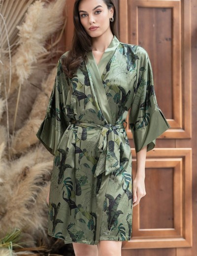 Шелковый короткий халат Mia-Amore TEANA 4003, Цвет: оливковый, Размеры: 2XL/3XL, изображение 3