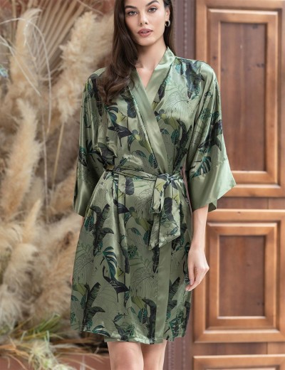 Шелковый короткий халат Mia-Amore TEANA 4003, Цвет: оливковый, Размеры: 2XL/3XL, изображение 5