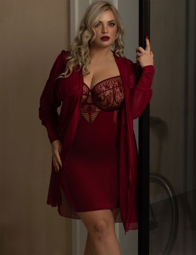 Сексуальная сорочка с чашками Kris Line RUBIN halka soft full cup, Цвет: гранат, Размеры: 65JJ, изображение 3