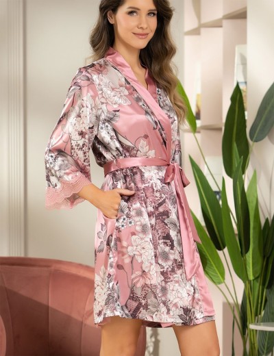 Короткий халат из шелка Mia-Amore BRENDA 3843, Цвет: античная роза, Размеры: S/M, изображение 5