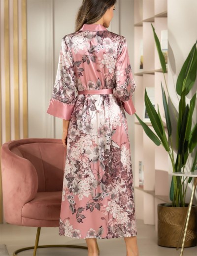 Шелковый халат на пуговицах Mia-Amore BRENDA 3849, Цвет: античная роза, Размеры: M, изображение 2