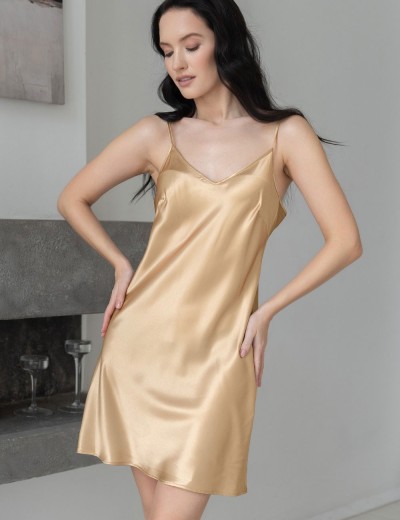 Однотонная атласная сорочка Mia-Mella DOLORES 7360 золотой, Цвет: золотой, Размеры: 4XL, изображение 3