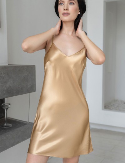 Однотонная атласная сорочка Mia-Mella DOLORES 7360 золотой, Цвет: золотой, Размеры: 4XL, изображение 4