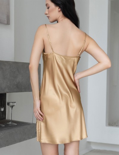 Однотонная атласная сорочка Mia-Mella DOLORES 7360 золотой, Цвет: золотой, Размеры: 4XL, изображение 2