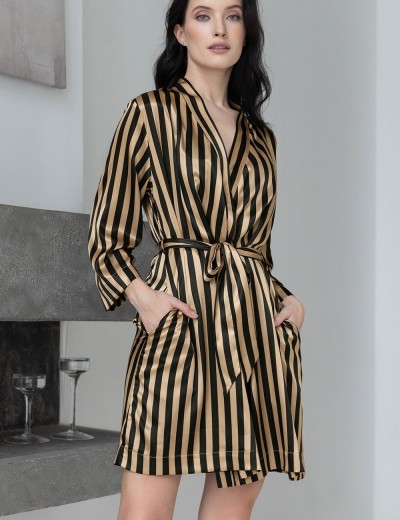 Атласный халат в полоску Mia-Mella DOLORES 7363, Цвет: золотой+черный, Размеры: L/XL, изображение 3