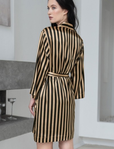 Атласный халат в полоску Mia-Mella DOLORES 7363, Цвет: золотой+черный, Размеры: L/XL, изображение 2