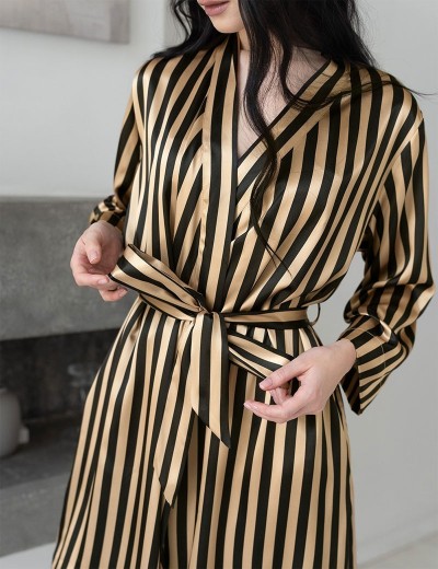 Атласный халат в полоску Mia-Mella DOLORES 7363, Цвет: золотой+черный, Размеры: L/XL, изображение 4