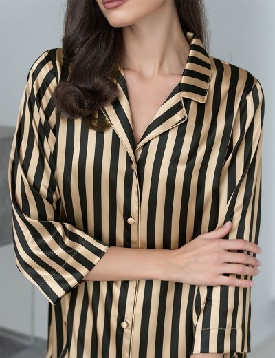 Атласная домашняя рубашка Mia-Mella DOLORES 7367, Цвет: золотой+черный, Размеры: M, изображение 4