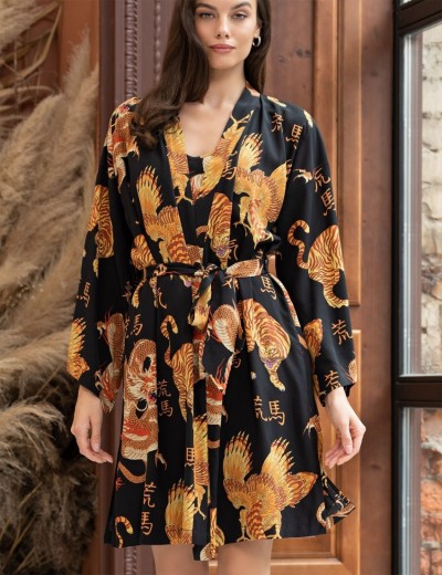 Халат-кимоно из вискозы Mia-Amore DRAGON 5083, Цвет: черный, Размеры: L/XL, изображение 3