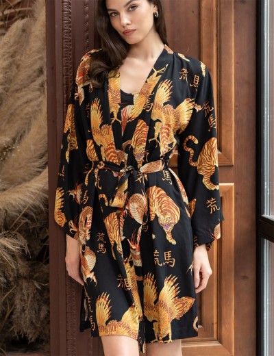 Халат-кимоно из вискозы Mia-Amore DRAGON 5083, Цвет: черный, Размеры: L/XL, изображение 5