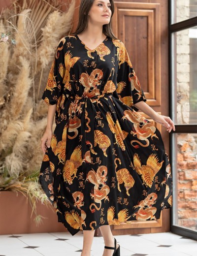 Платье туника для дома Mia-Amore DRAGON 5088, Цвет: черный, Размеры: 2XL/3XL, изображение 4