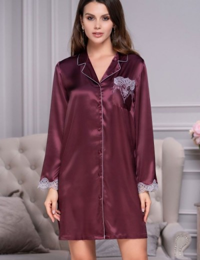 Шелковый халат-рубашка Mia-Amore LAURA 3297 бордовый, Цвет: бордовый, Размеры: XL, изображение 3
