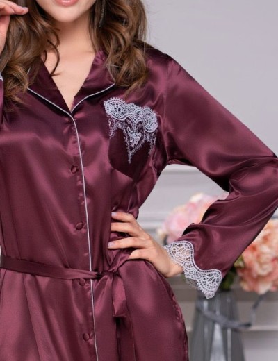 Шелковый халат-рубашка Mia-Amore LAURA 3297 бордовый, Цвет: бордовый, Размеры: XL, изображение 4