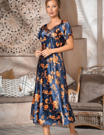 Длинная сорочка из шелка Mia-Amore QIARA 3828, Цвет: синий, Размеры: 3XL, изображение 4