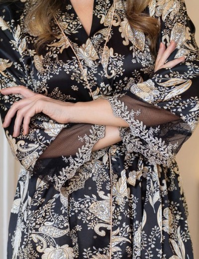 Короткий шелковый халат Mia-Amore YASMINA 3983, Цвет: черный, Размеры: L/XL, изображение 4