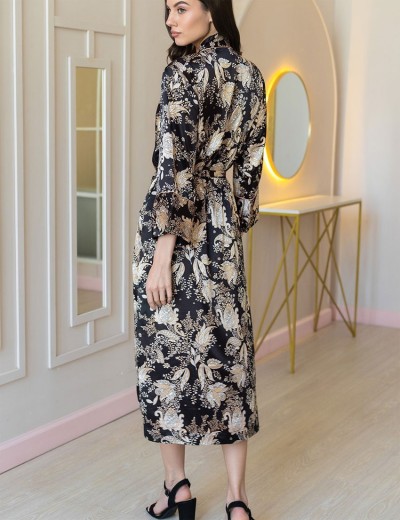 Длинный шелковый халат Mia-Amore YASMINA 3989, Цвет: черный, Размеры: L/XL, изображение 2