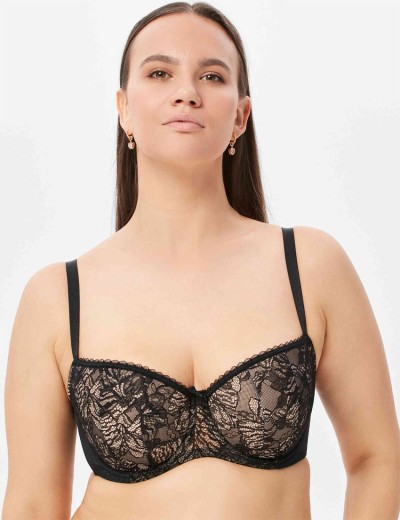 Бюстгальтер балконет тюльпан Milavitsa 124950 черный с нюдом, Цвет: черный с нюдом, Размеры: 90C, изображение 4