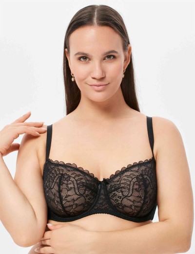 Мягкий кружевной бюстгальтер Milavitsa 129000 черный с нюдом, Цвет: черный с нюдом, Размеры: 70G, изображение 4