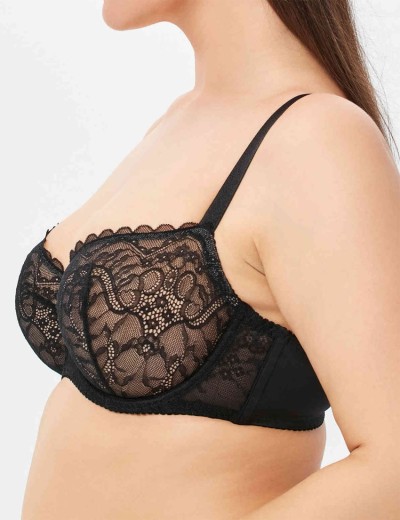 Мягкий кружевной бюстгальтер Milavitsa 129000 черный с нюдом, Цвет: черный с нюдом, Размеры: 70G, изображение 3