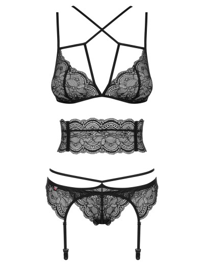 Эротический комплект Obsessive FRIVOLLA SET 4 черный, Цвет: черный, Размеры: L/XL, изображение 3