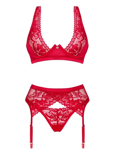 Сексуальный комплект-тройка Obsessive LACELOVE SET, Цвет: красный, Размеры: XS/S, изображение 3