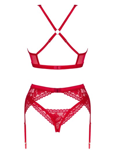 Сексуальный комплект-тройка Obsessive LACELOVE SET, Цвет: красный, Размеры: XS/S, изображение 4
