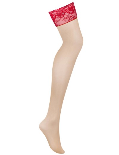 Чулочки под пояс Obsessive LACELOVE STOCKINGS, Цвет: красный, Размеры: M/L, изображение 4