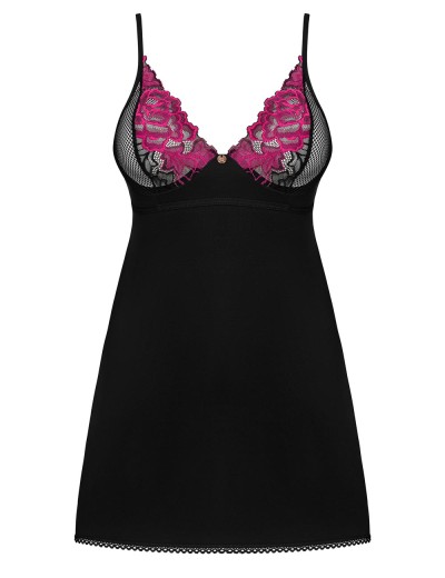 Сорочка с кружевом + стринги Obsessive ROSENTY CHEMISE, Цвет: черный, Размеры: XS/S, изображение 3