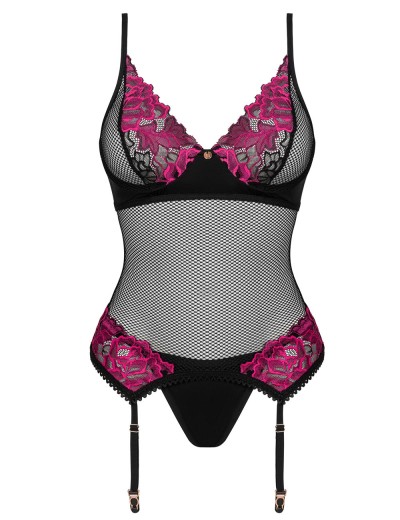 Сексуальный корсет + стринги Obsessive ROSENTY CORSET, Цвет: черный, Размеры: XS/S, изображение 3