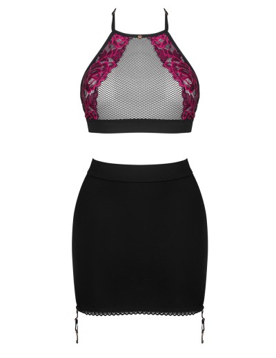 Соблазнительный комплект с юбкой Obsessive ROSENTY TOP & SKIRT, Цвет: черный, Размеры: XS/S, изображение 3