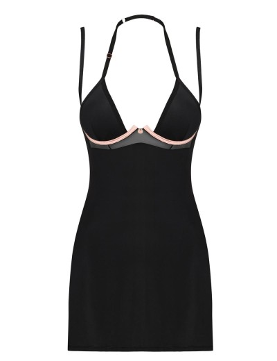 Черная сорочка + стринги Obsessive SELINNE CHEMISE, Цвет: черный, Размеры: XS/S, изображение 3