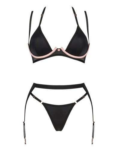 Сексуальный комплект с поясом Obsessive SELINNE SET, Цвет: черный, Размеры: XS/S, изображение 3