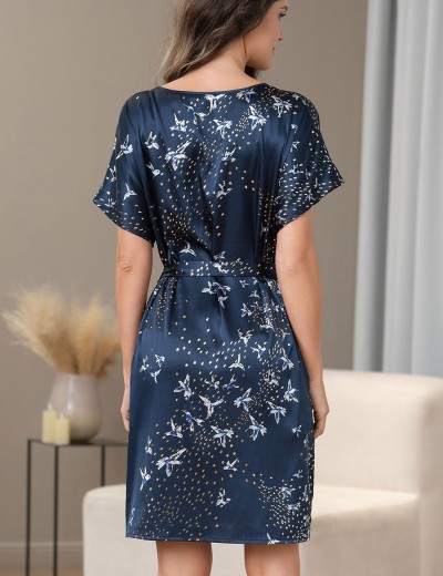 Атласная домашняя туника Mia-Amore GALAXY 7411, Цвет: темно-синий, Размеры: S/M, изображение 2