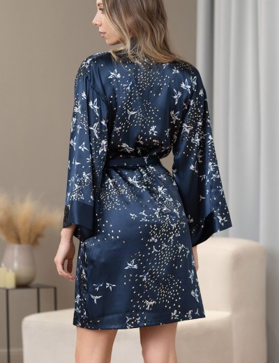 Шелковый атласный халат Mia-Amore GALAXY 7413, Цвет: темно-синий, Размеры: L/XL, изображение 2