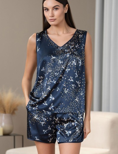 Атласная пижама шорты и майка Mia-Amore GALAXY 7414, Цвет: темно-синий, Размеры: 3XL, изображение 4