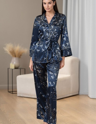 Брючный комплект из атласа Mia-Amore GALAXY 7415, Цвет: темно-синий, Размеры: 5XL, изображение 3