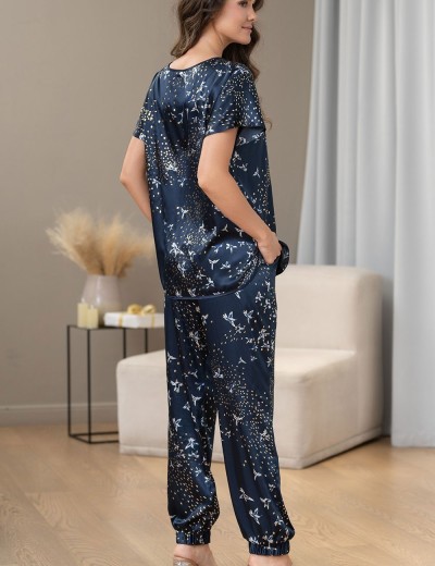 Комплект-двойка атласный Mia-Amore GALAXY 7416, Цвет: темно-синий, Размеры: M, изображение 2