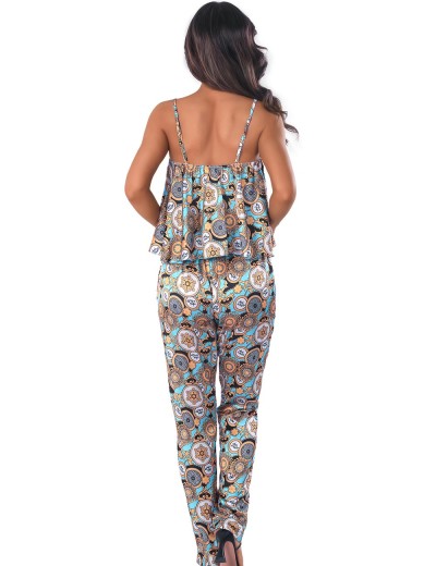 Атласный комплект топ + брюки Anais LAZULIE SET CIRCLE TOP+NARROW, Цвет: бирюзовый, Размеры: S/M, изображение 3