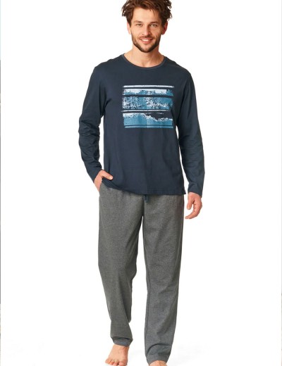 Мужская трикотажная пижама Key MNS 862 темно-синий/серый, Цвет: темно-синий/серый, Размеры: XL, изображение 2