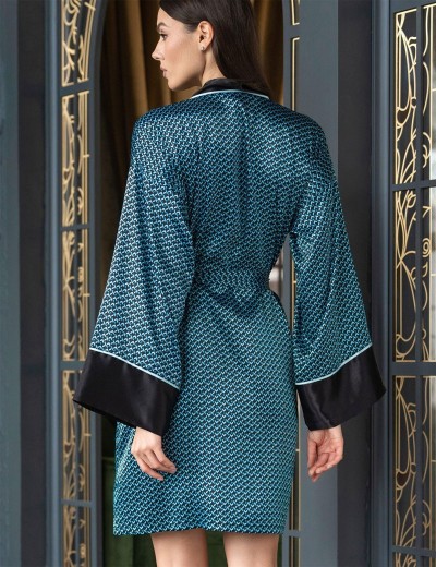 Короткий атласный халат Mia-Amore GENUA 7403, Цвет: голубой, Размеры: S/M, изображение 2