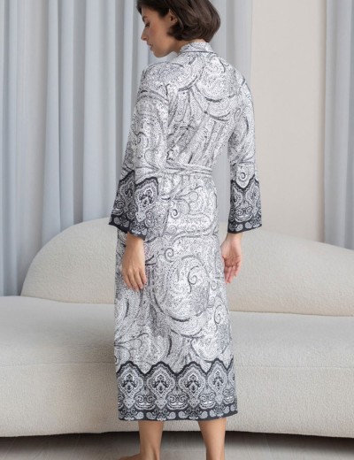 Длинный трикотажный халат Mia-Amore LUCIA 1919, Цвет: молочный+узор, Размеры: 4XL/5XL, изображение 2